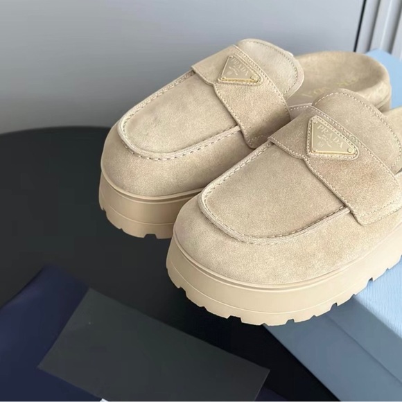 Prada Beige Suede Platform Mules - Picture 6 of 8